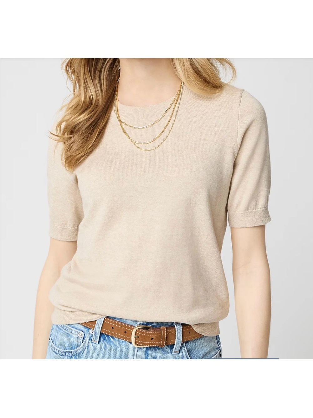 J. Crew Factory Short-sleeve cotton crewneck sweater tee - Heather light khaki